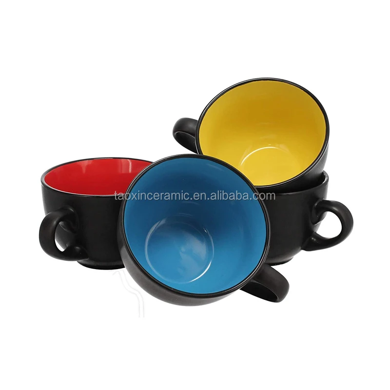 Jumbo Soup Bowl And Cereal Mugs Wide Ceramic Mug Set Of 4,24 Ounce