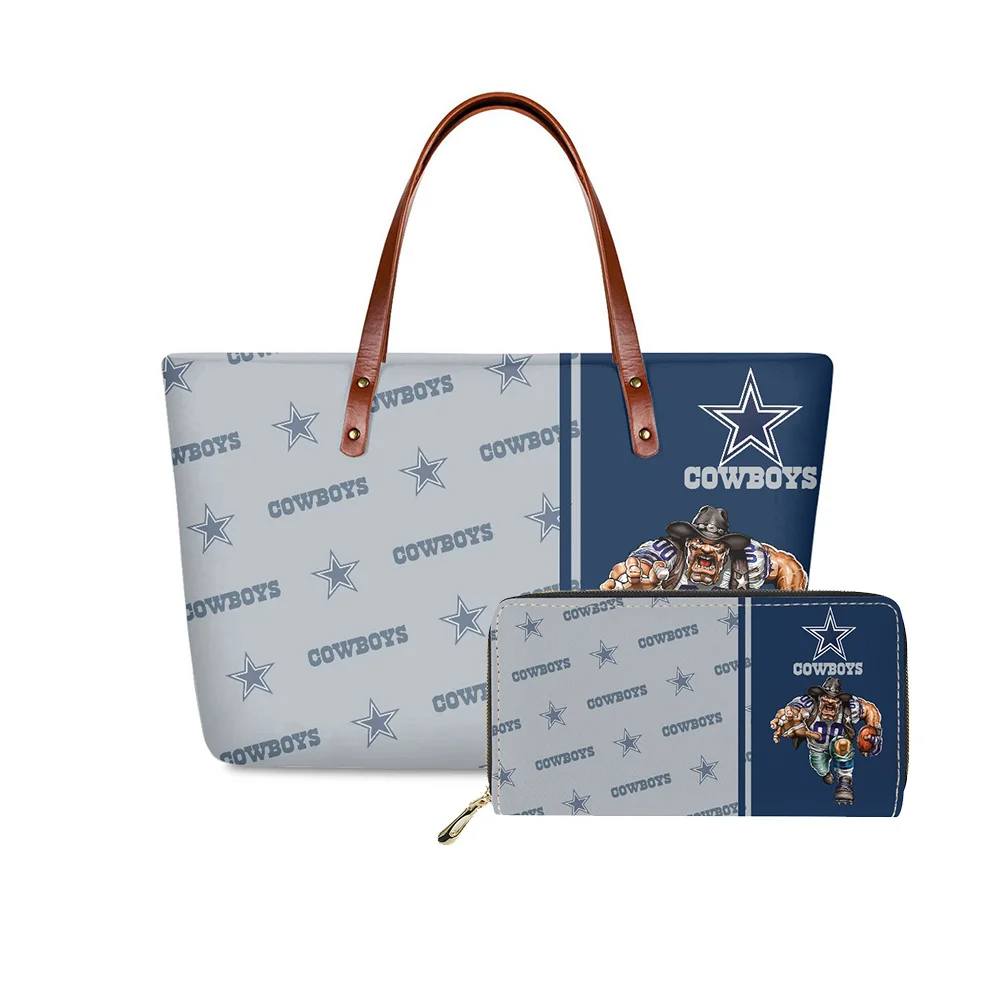 

POD NFLS Team Women Shoulder Bag Dallas Cowboys Print Handbag And Zipper Purse Custom Logo Big Handbags PU Leather Tote Bags, Customized color