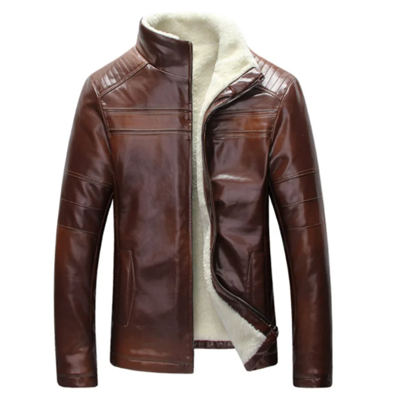 

Men's stand-up collar PU leather jacket jacket plus velvet thickening simple fur one large size leather jacket, Customized color