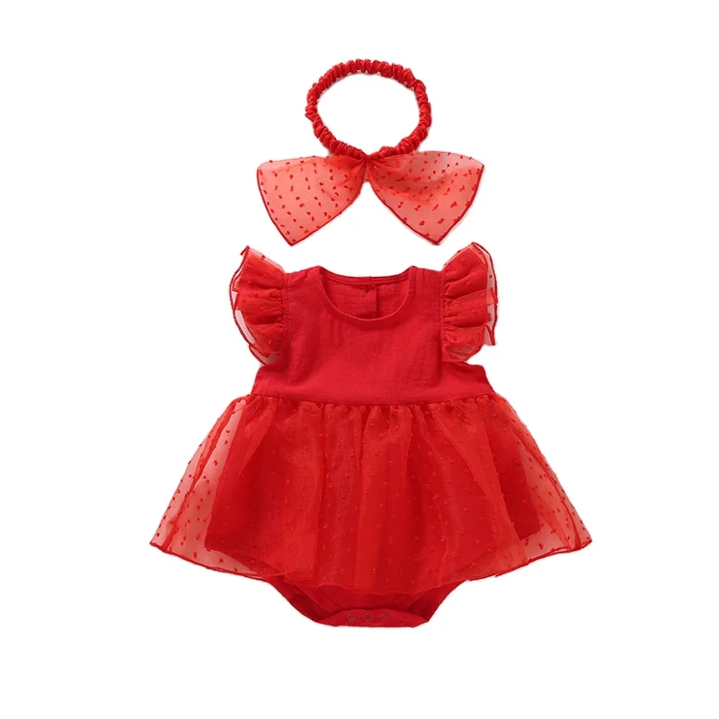 

Baby Summer Clothes High Quality Sleeveless Lace Crew Neck Romper Dress Baptism Gift Solid Baby Girl Dress