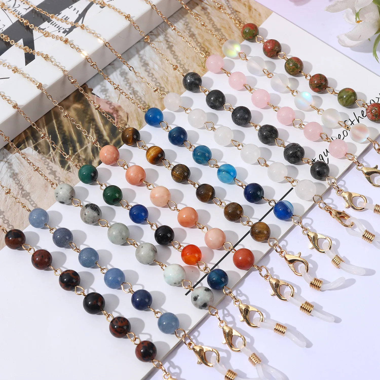 Natural stone agate Sunglasses Chains Gold Eyeglasses Chains Sunglasses Holder Necklace Eyewear Retainer Accessories