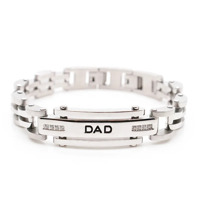 

Men stainless steel zircon inlay fashion silver color DAD wrist bracelet Father's Day gift