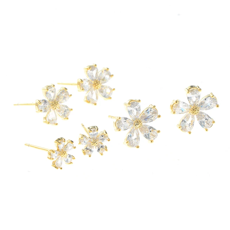 ED62818 Three pairs transparent gold plated women jewelry crystal flower earing set earrings