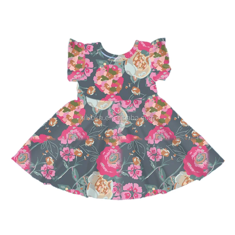 

Wholesale Baby Floral Print Clothing Soft Kids Wear Girl Boutique Twirl Dress