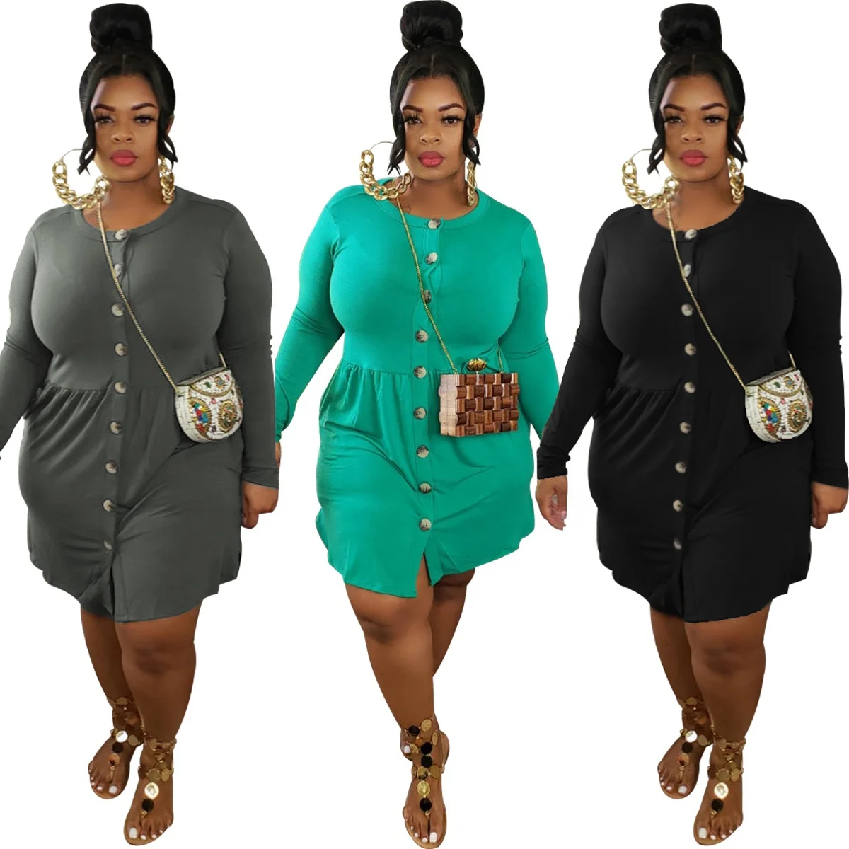 

MT41-7096 Fashion sexy round neck cardigan plus size women's dress