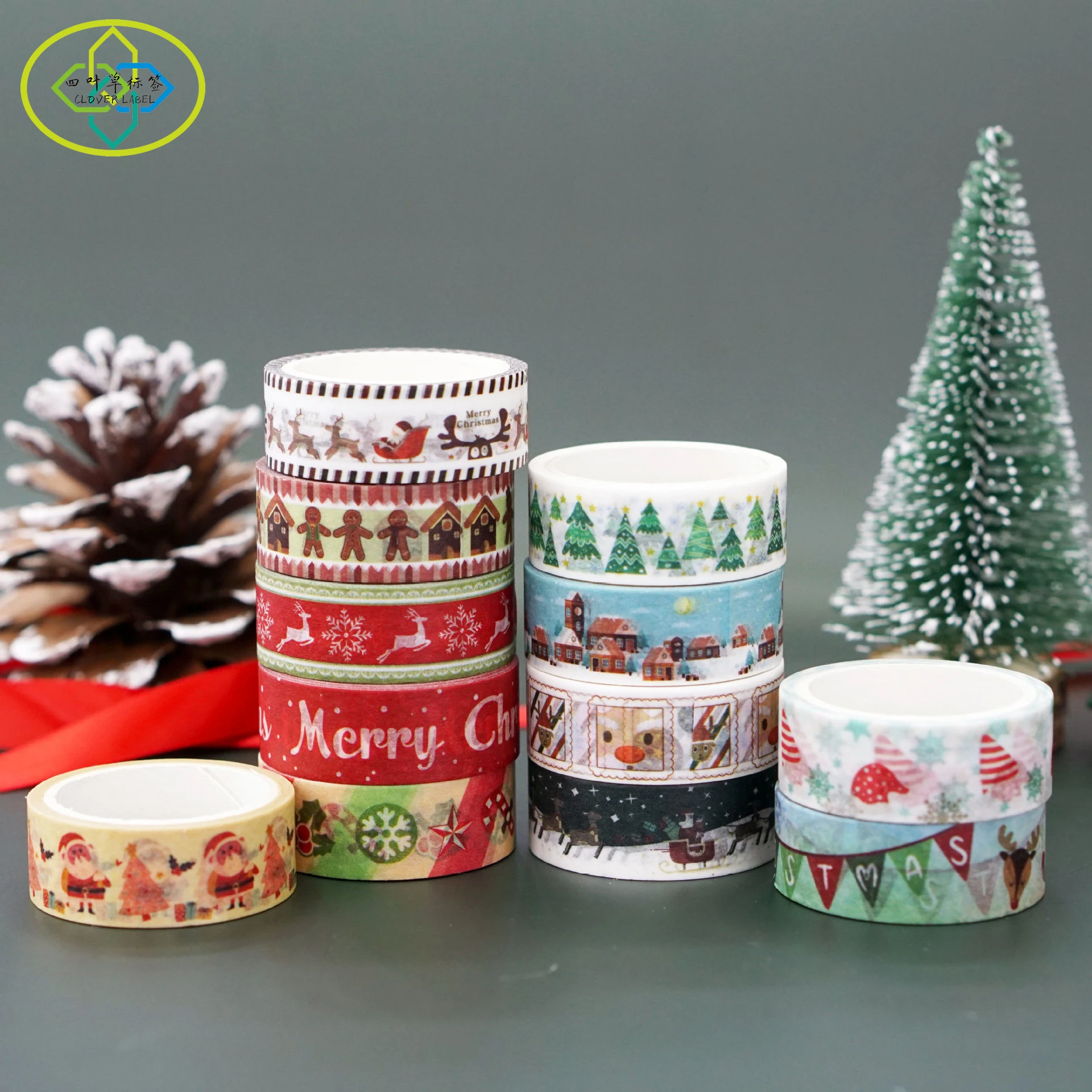 

Custom Logo Printing Decorative Christmas Holiday Washi Tapes Roll