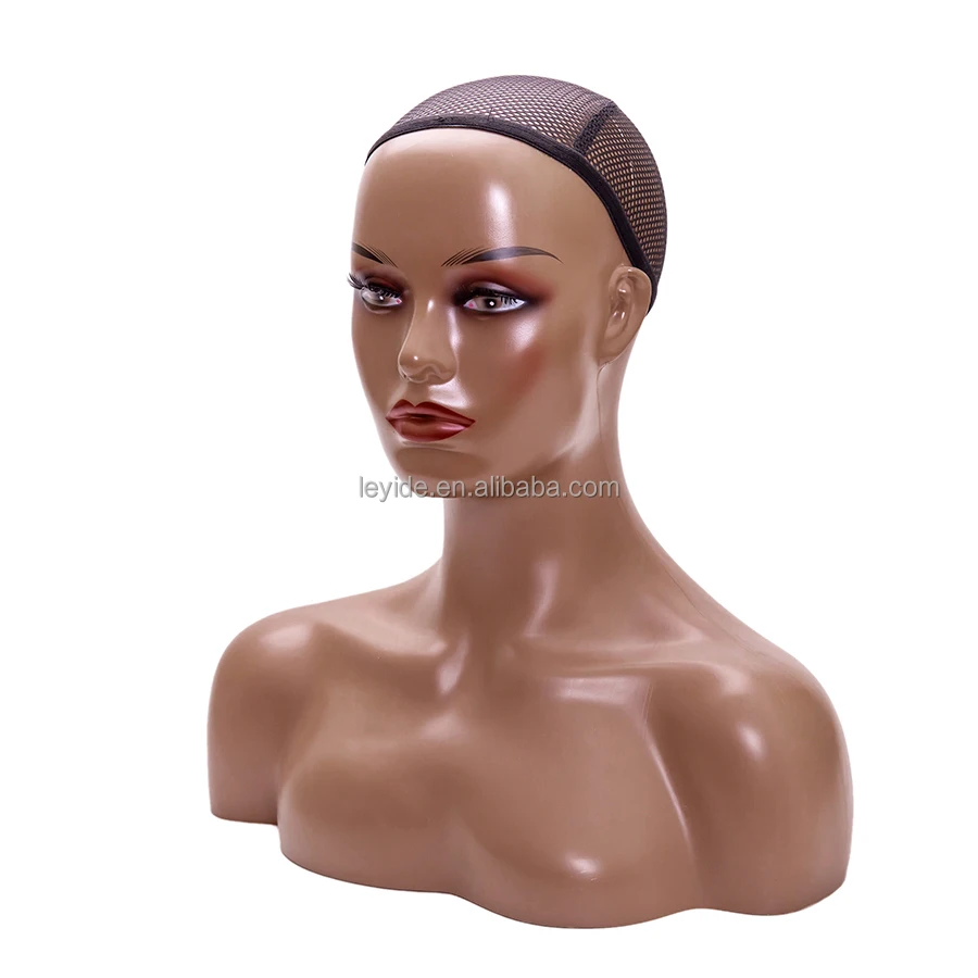 

Pvc Female Mannequin Head With Shoulders For Wig Display African American Mannequin Head And Bust, Dark brown, beige, white