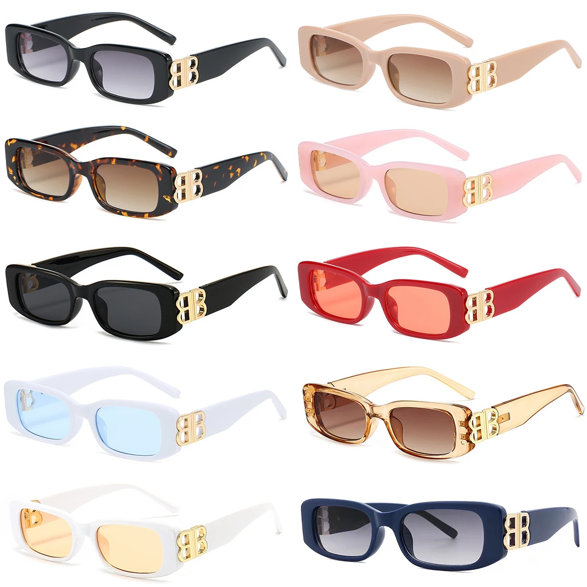 18071 B shaped small square frame sun glasses beauty online celebrity shades retro fashion UV400 Sunglasses women 2023