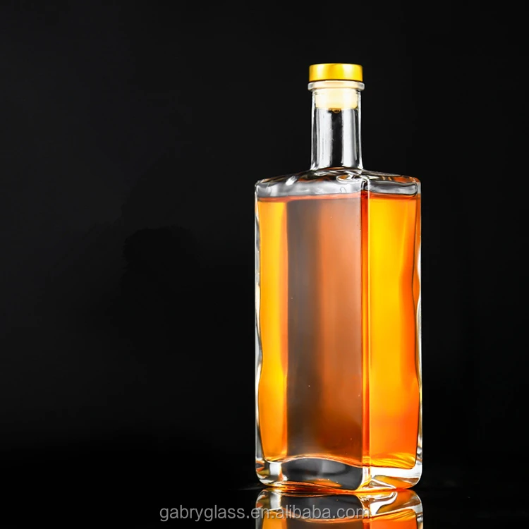 
Wholesale Logo Printing Clear 500ml 750ml Spirit Bottle Square 