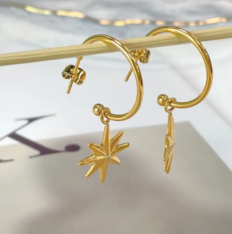 

Fashion Minimalist Starburst Earrings Star Hoop Earrings Star Pendant Stainless Steel Jewelry for Women