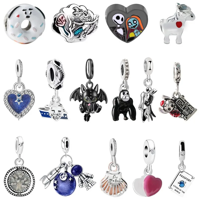 Gold Plated Donut Chimpanzee Bat White Horse Astronaut DIY Loose Bead Pendant for Children Customizable Rhinestone Jewelry
