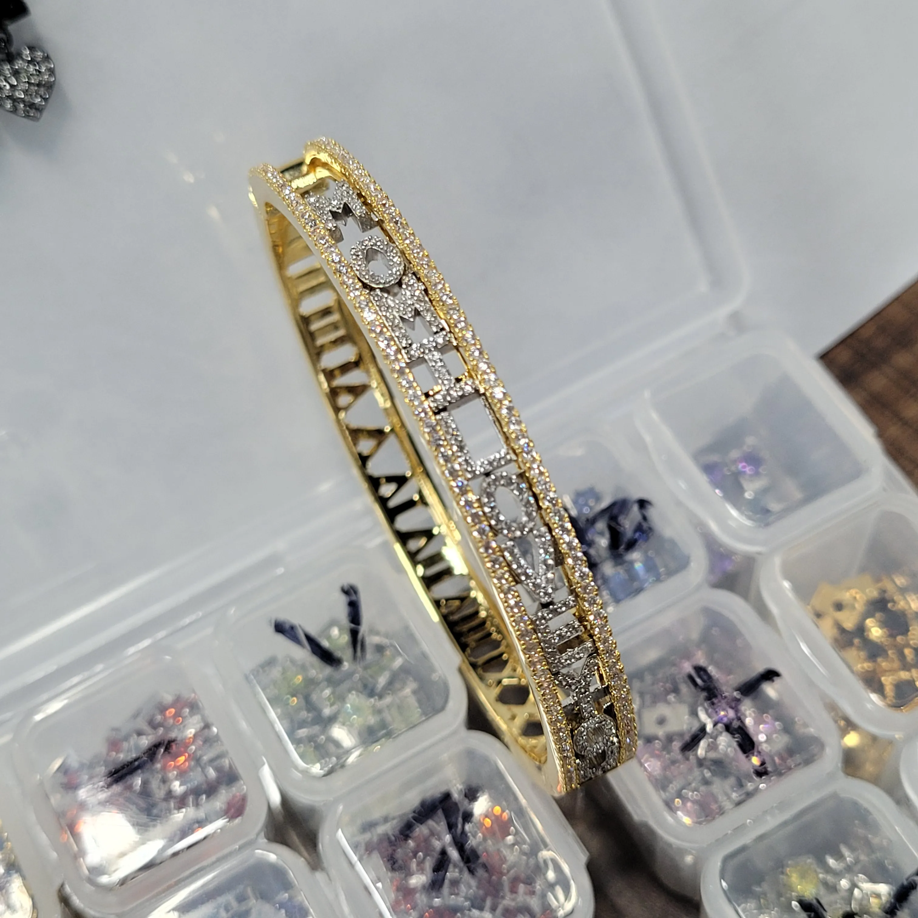 

Mother's Day Gifts Diy Alphabet Gold Bracelets & Bangles Charm Women Couple Charms Crystal Sliding Bracelet, Rose gold/gold/silver
