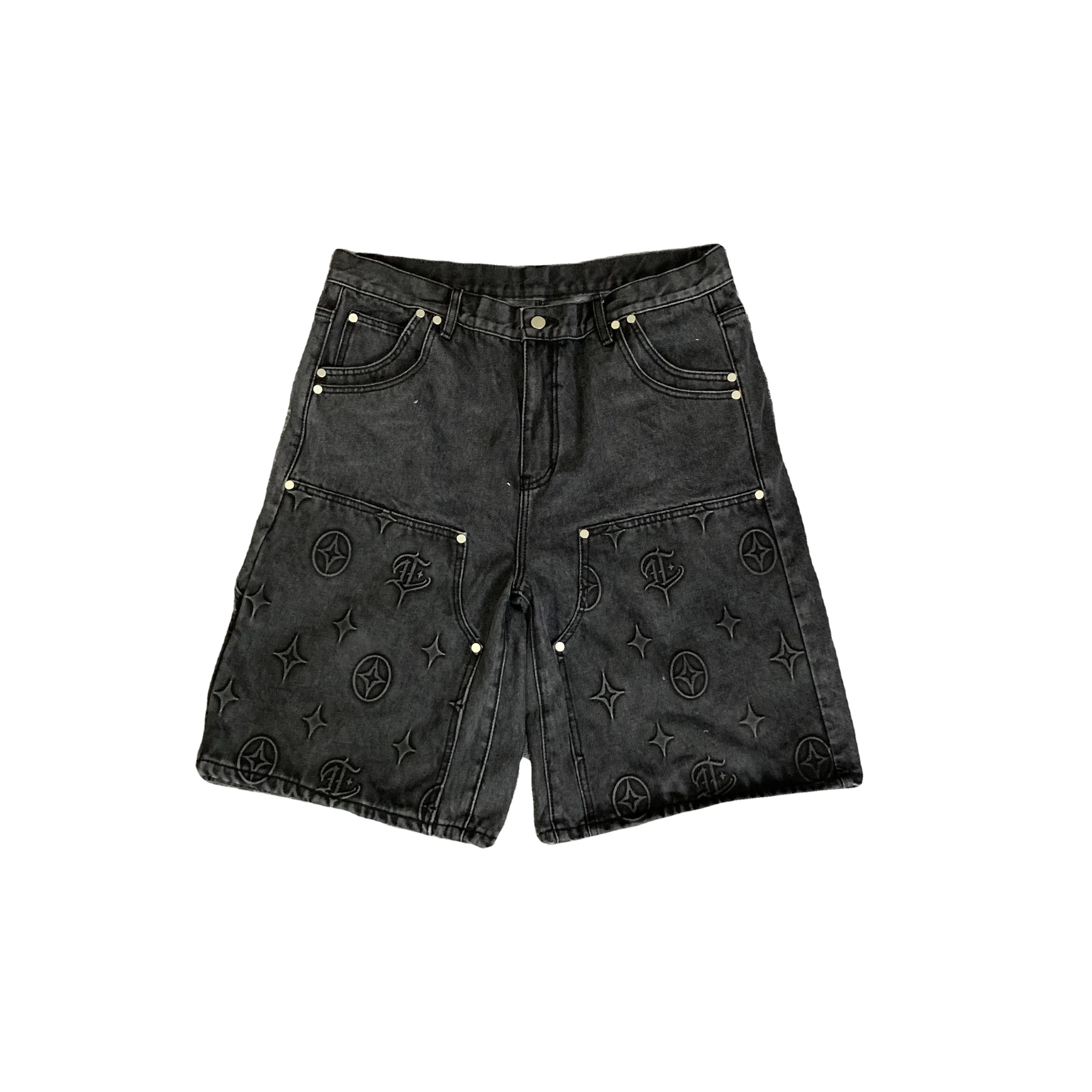 DENIMGUYS Custom 3d Embossed Men Streetwear Shorts Fashion Baggy Men's Jorts Work Half Pants Loose Carpenter Denim Shorts