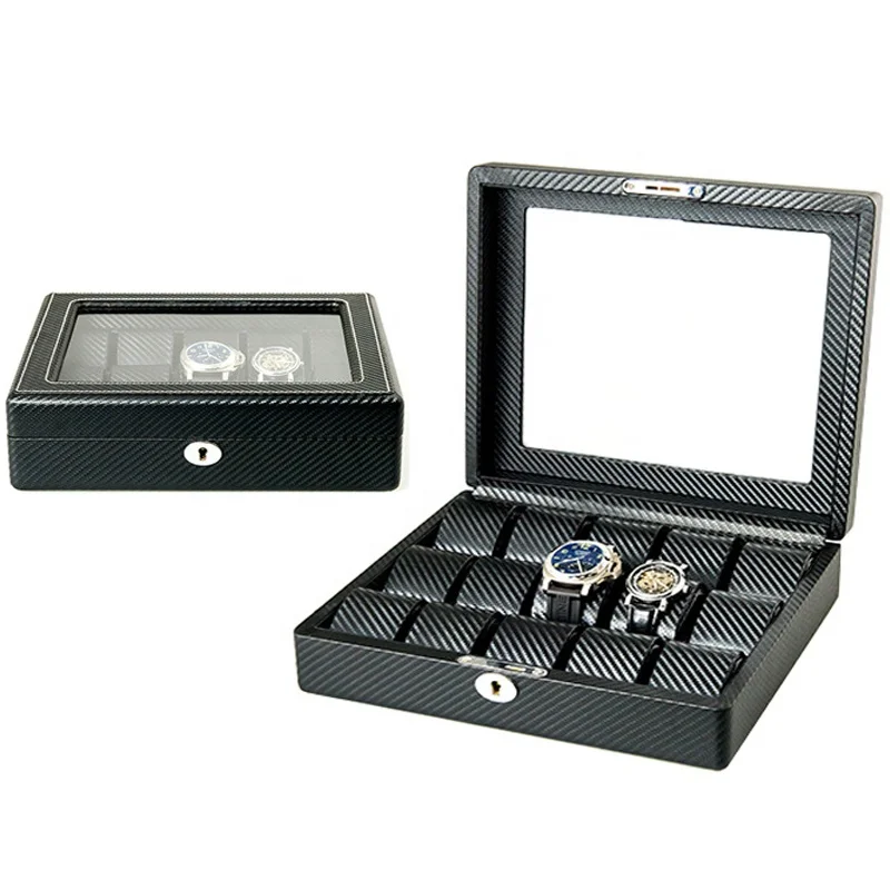 

15 slots carbon pu leather watch display box,Wholesale high quality custom logo watch box, Luxury hot sale leather watch box, Black,pantone as well as cmyk