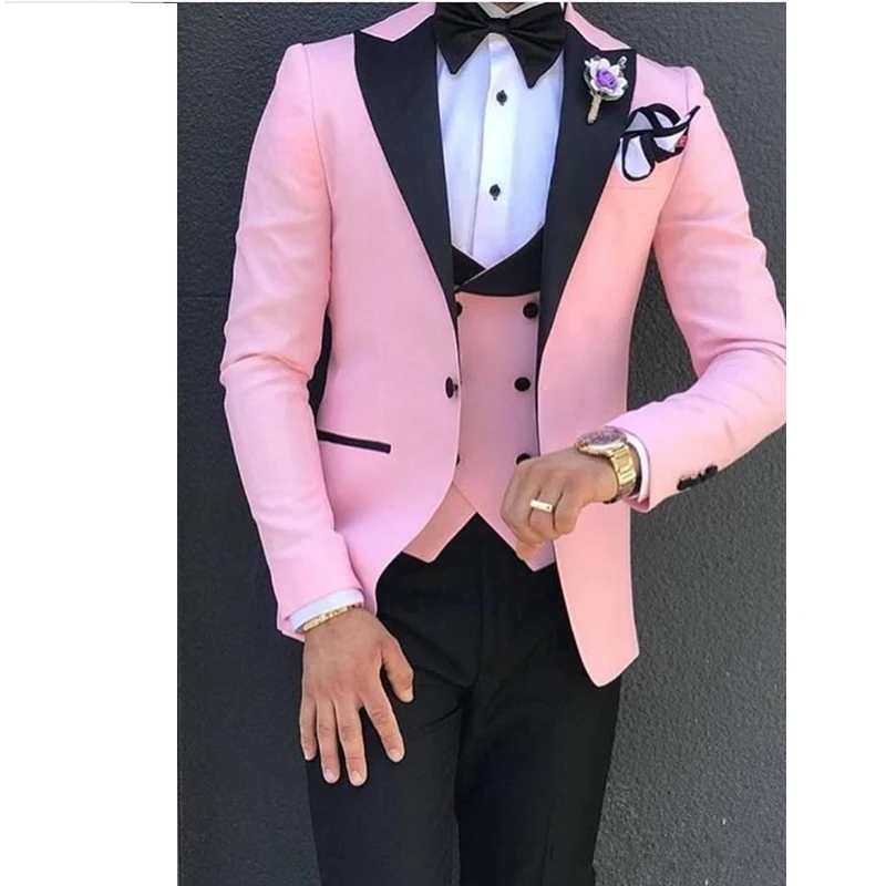 

Pure color peak lapel double breasted 3 piece Men suit Slim Fit Suit Groom Tuxedo Wedding Prom Suit, Black