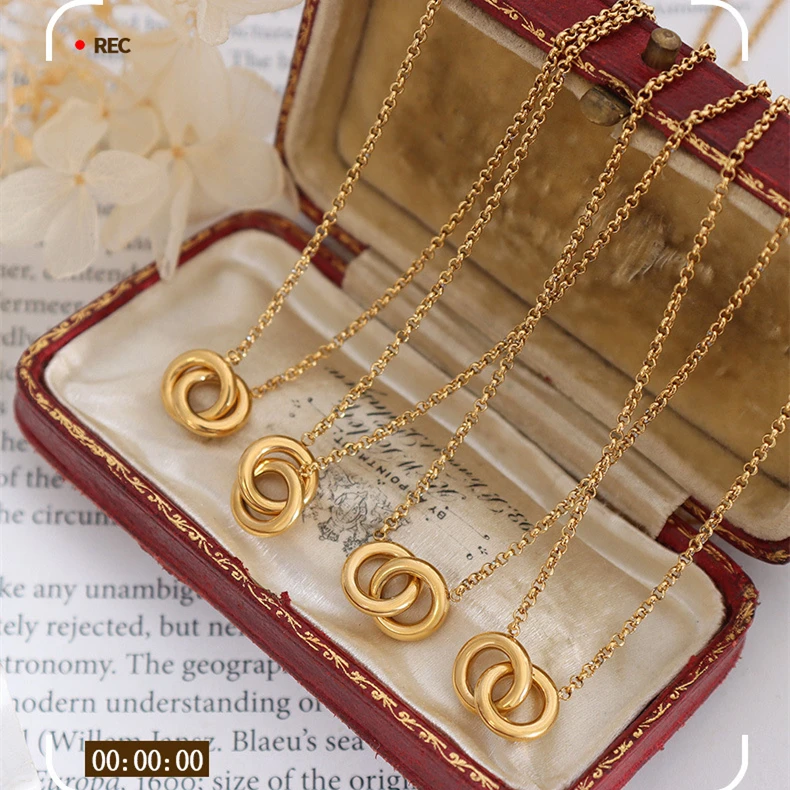 

Minimalist Double Circle Chain Necklace Stainless Steel 18K Gold Plated Jewelry