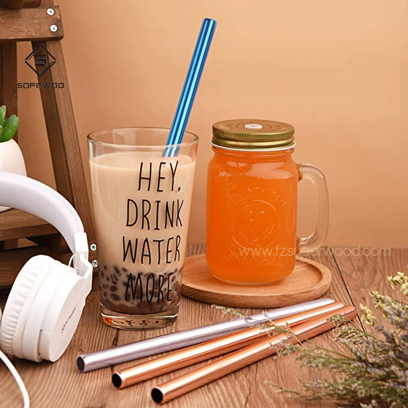 

SOPEWOD Customized Colorful Reusable Stainless Steel Beveled End Metal Straws