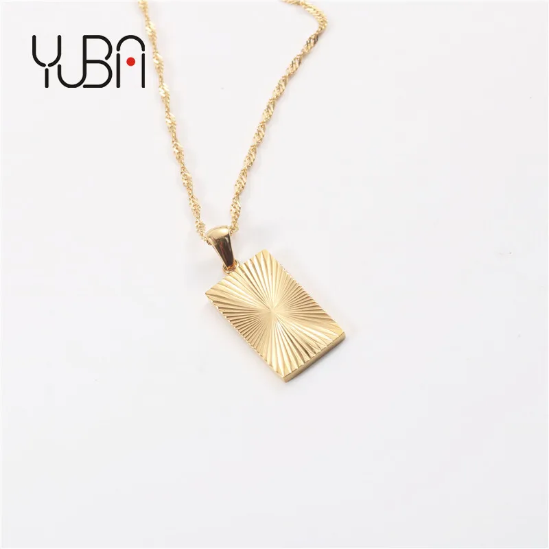 

Jewelry Tarnish Free Gold Plated Sunburst Rectangle Pendant Necklace Trendy Necklace Wholesale