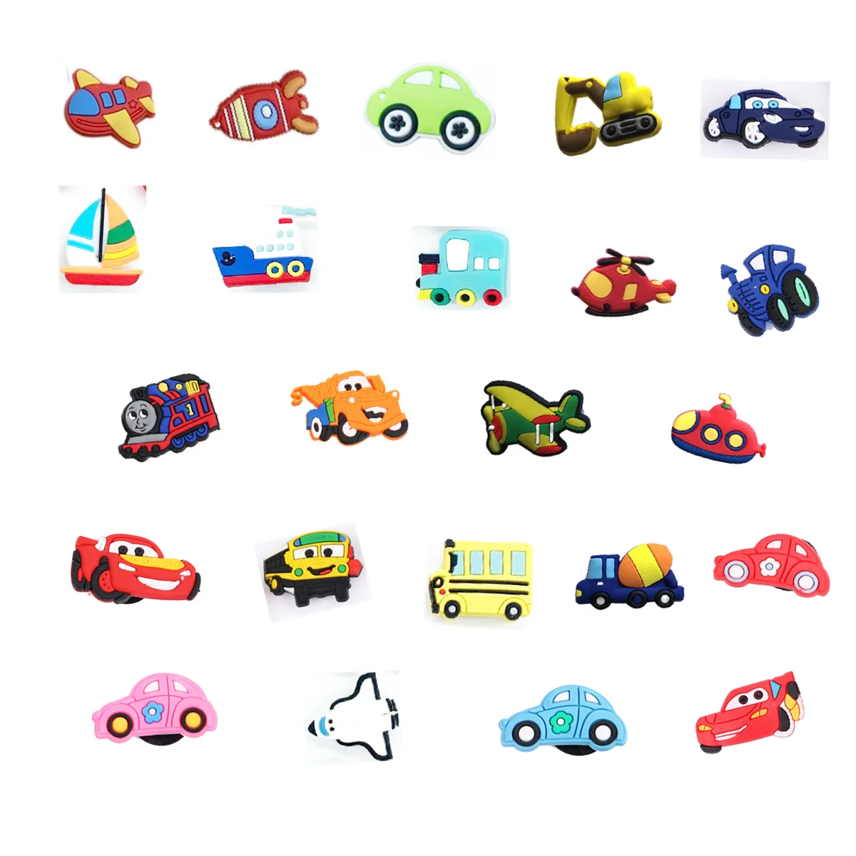 

2021 New Trend Assorted Designs car Available Promotional excavator Shoes Decoration Charms Soft PVC Shoe Charms for Croc, As picture