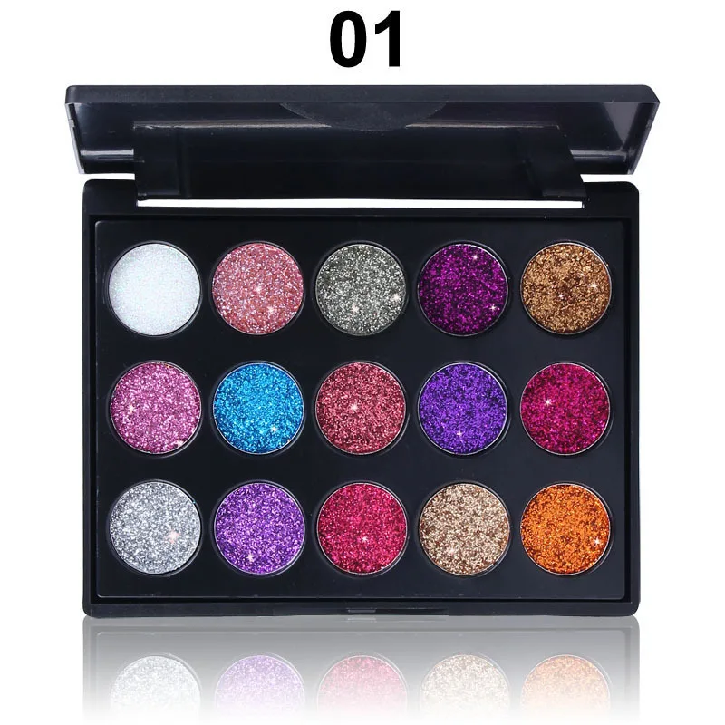 

Yuxi fashion style 15 color diamond sequins long lasting makeup glitter eye shadow delicate shimmer and shine eyeshadow palette