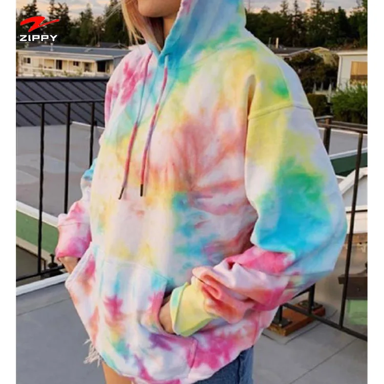 

wholesale Women's new casual rainbow tie-dye jogging hoodie sport, Customized color