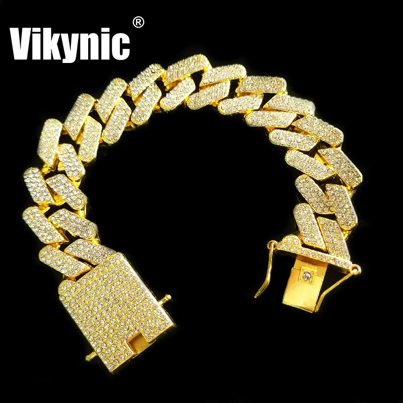 

Hip Hop 20mm 3 Layer Diamond Chain Cuban Link Chain Cubic Zirconia Bracelet Iced Out Bracelet Cuban Link Bracelet, Gold/silver/rose gold