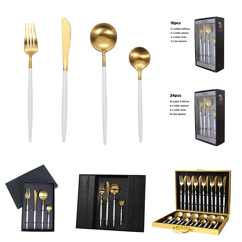 

Hot Sale Elegant Good Quality Luxury Royal Cutlery Set Hotel Colored Stainless Steel Cutlery Plated Flatware Set, Customized