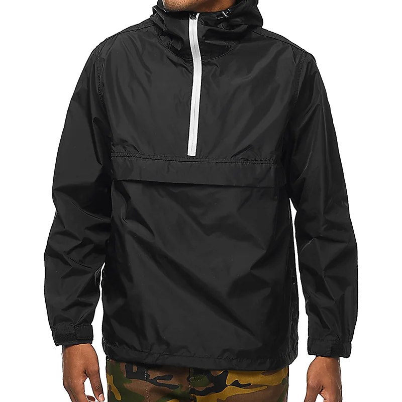 

Reflective Tapered Mens Quarter Zip Pullover Custom Men Coaches Jacket Black Anorak Jacket, Black or custom