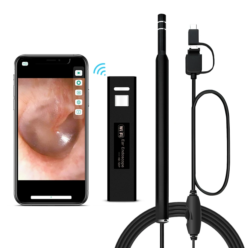 

USB Otoscope 720P HD Video Recording Medical Endoscope camera Earpick Tool Ear Cleaner Wax, Black/ blue