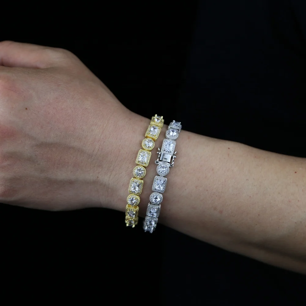 

New arrived Round Square 5a cz paved Tennis Bracelet Hip Hop Jewelry plated gold silver for women men rock punk bangle jewelry