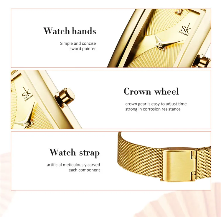 Shengke K0119 Sk Women Watches Fashion Geneva Designer Ladies Watch Luxury Brand Rectangle Quartz Gold Wrist Watch Luxury Gifts