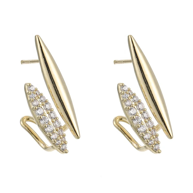 

ONYSS Women Gold Jewelry Fusiform Shape Stone CZ Zircon Stud Earrings for women