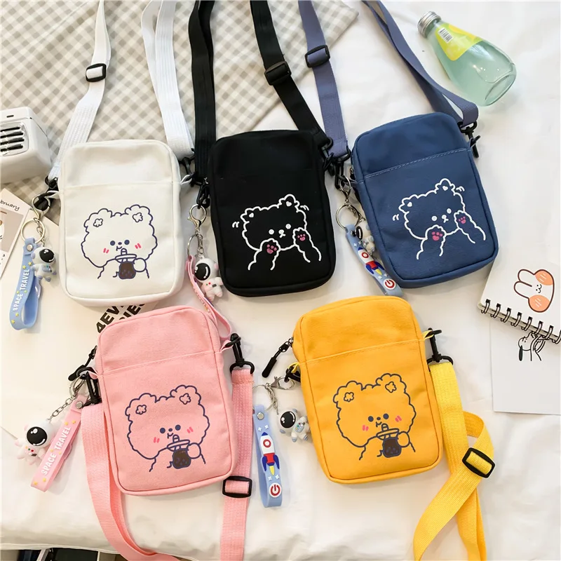 

New Arrivals 2021 Mobile Phone Bags Cartoon Printed Single Shoulder Bags Canvas Sling Bag for Teenagers