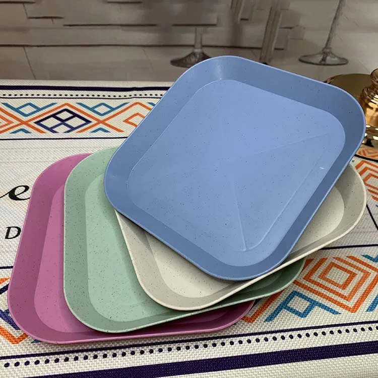 

4pcs/set Square Reusable Biodegradable BPA Free Wheat Straw Plates With Eco Friendly Material, Blue, pink, green , beige