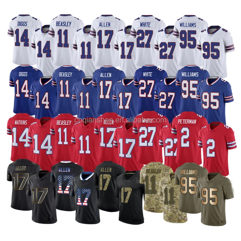

Buffalo Josh Allen 17 Bill Stefon Diggs 14 Cole Beasley 11 Tre White 27 Men American Football Jersey Uniform T Shirt Wholesale
