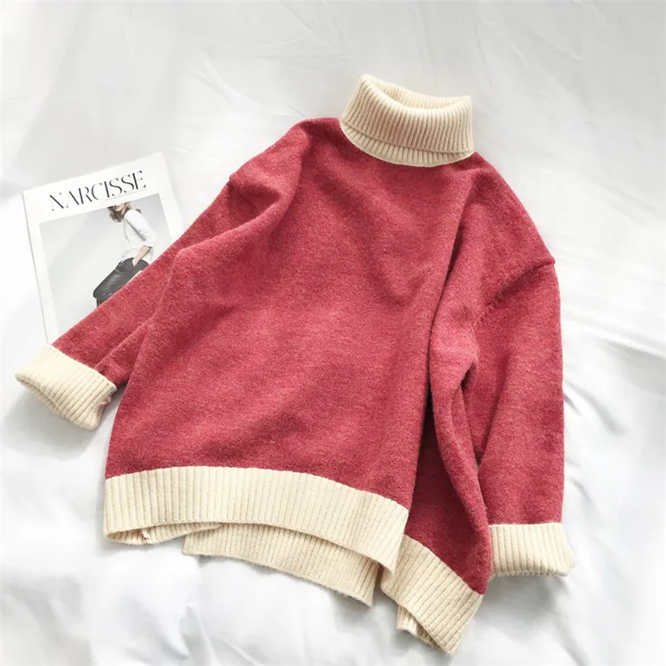 

Women's Turtleneck Sweater Women Loose Pullovers Winter Thick Warm Knit Tops High Neck Soft Jumper plus size Knitwear, As picture