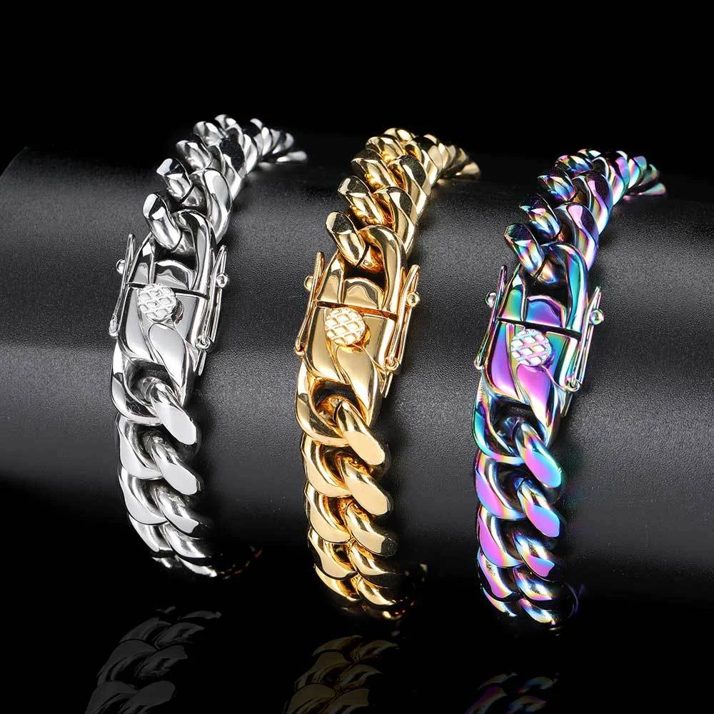 

New Fashion Style 6MM 8MM 12MM Width Stainless Steel Cuban Chain Link Bracelet for Men