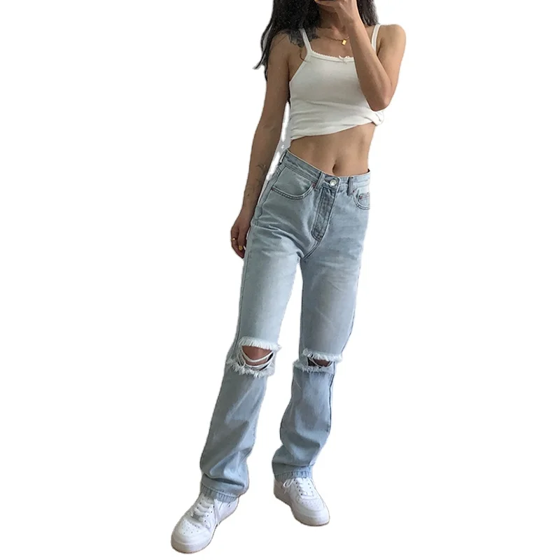 

Ripped Jeans Women High waist Mom Baggy Jeans 2021 New Straight Pants Fashion Casual Loose Trousers Female Full Length Y2k Jeans