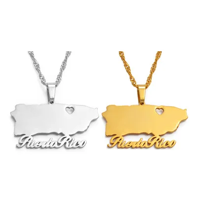 

SC Jewelry Stainless Steel Custom Name Necklace Heart Letter Puerto Rico Map Pendant Necklace for Women, Gold,silver