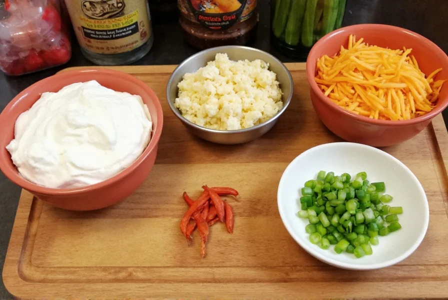 Various chili toppings including sour cream, shredded cheese, and green onions