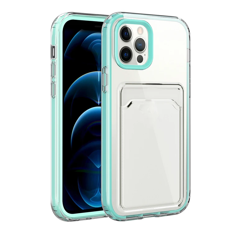 

Outdoor Design Full Protector Rubber Crystal Clear 2in1 TPU PC Card Slot Cell Mobile Phone Back Cover Case For Iphone 13 Mini, Transparent