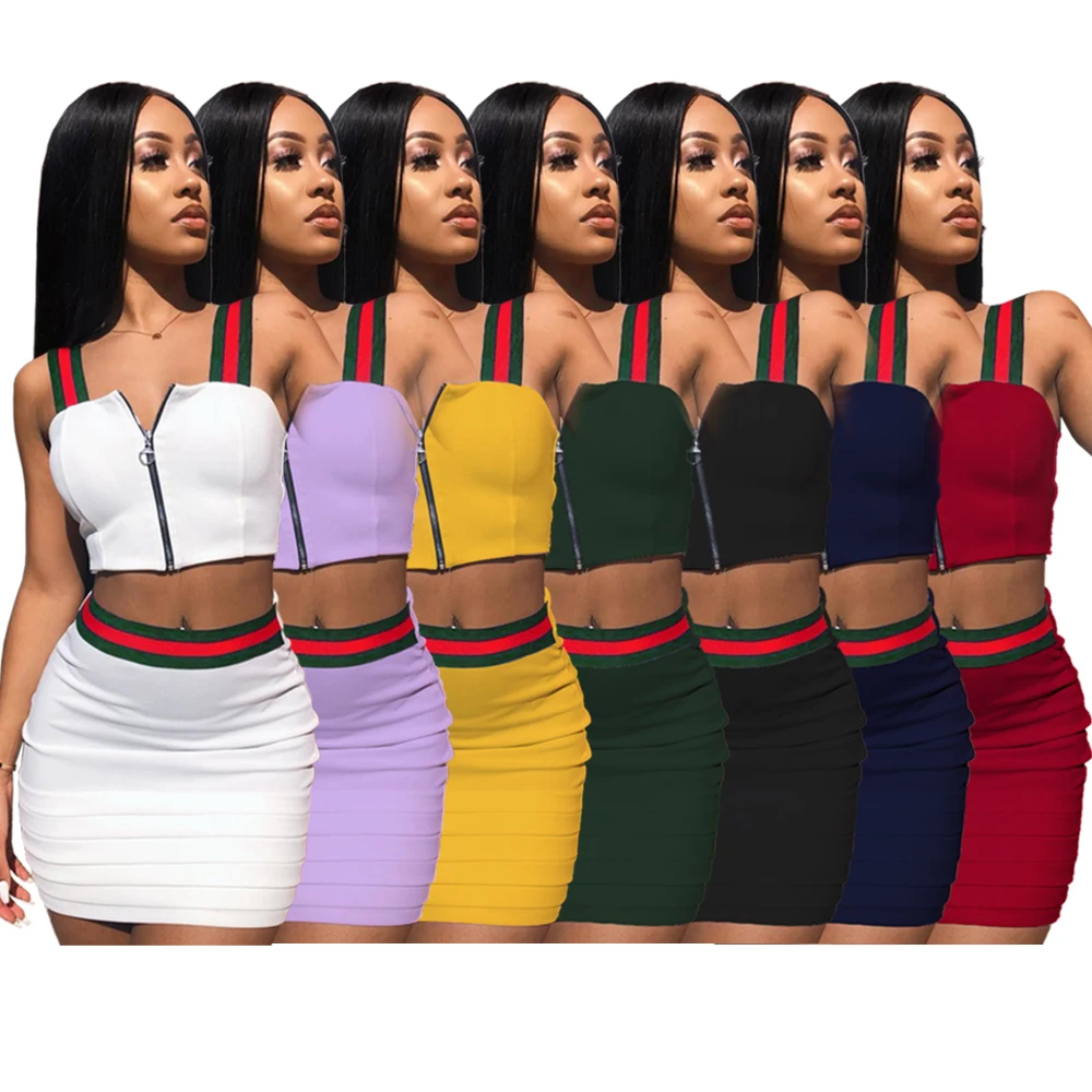 

Newest Design Fashionable Summer Sexy Night Club 2 Piece Short Sling Halter Mini Skirt Sets Women Clothing 2 Piece Skirt Set, White, red, black, lavender, ginger, dark green, dark blue