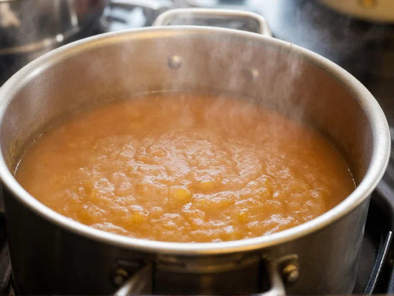 Applesauce cooking in saucepan with steam rising