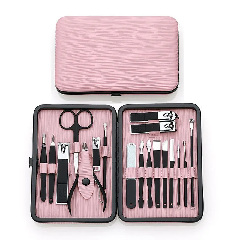 18piece Stainless Steel Nail Clippers Pink And Black Cutter Kit Nail ...