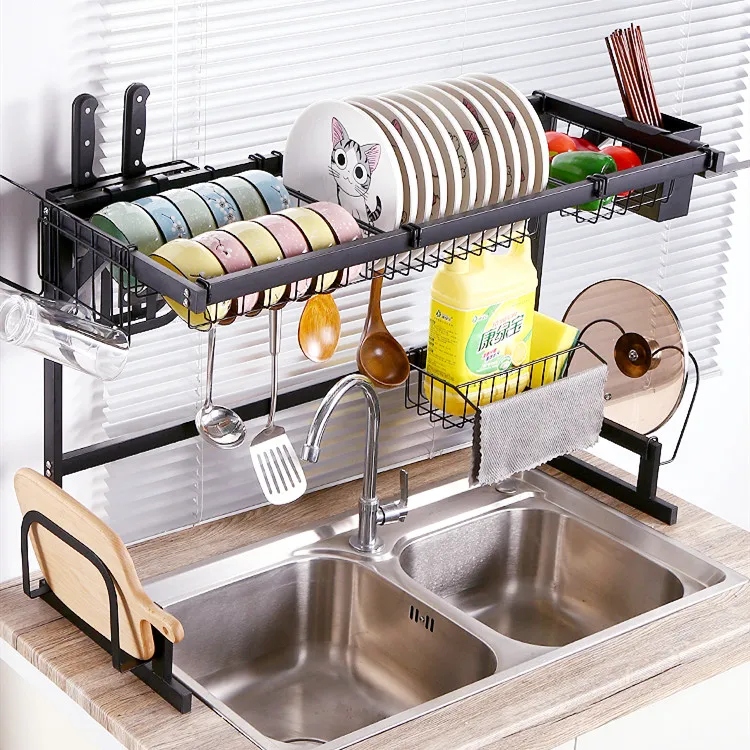 

Home kitchen stainless steel black over the sink dish rack storage dish racks