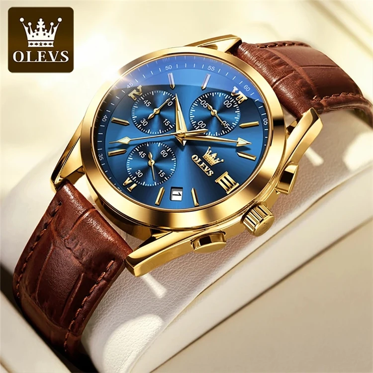 

OLEVS Original Brand Luxury New Men's 2872 Multifunction Date Classic Fashion Leather Quartz Wrist Watch Waterproof Clock Men