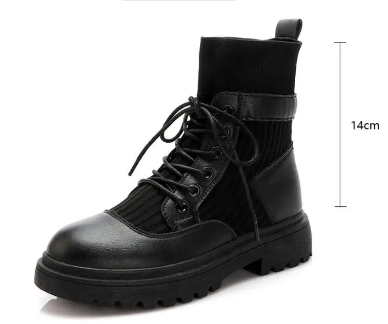 

Amazon AliExpress Hot Selling Fashion Street Ladies Boots Black Stitching Thick Bottom Non-slip Warm Laces Women Boots 2020