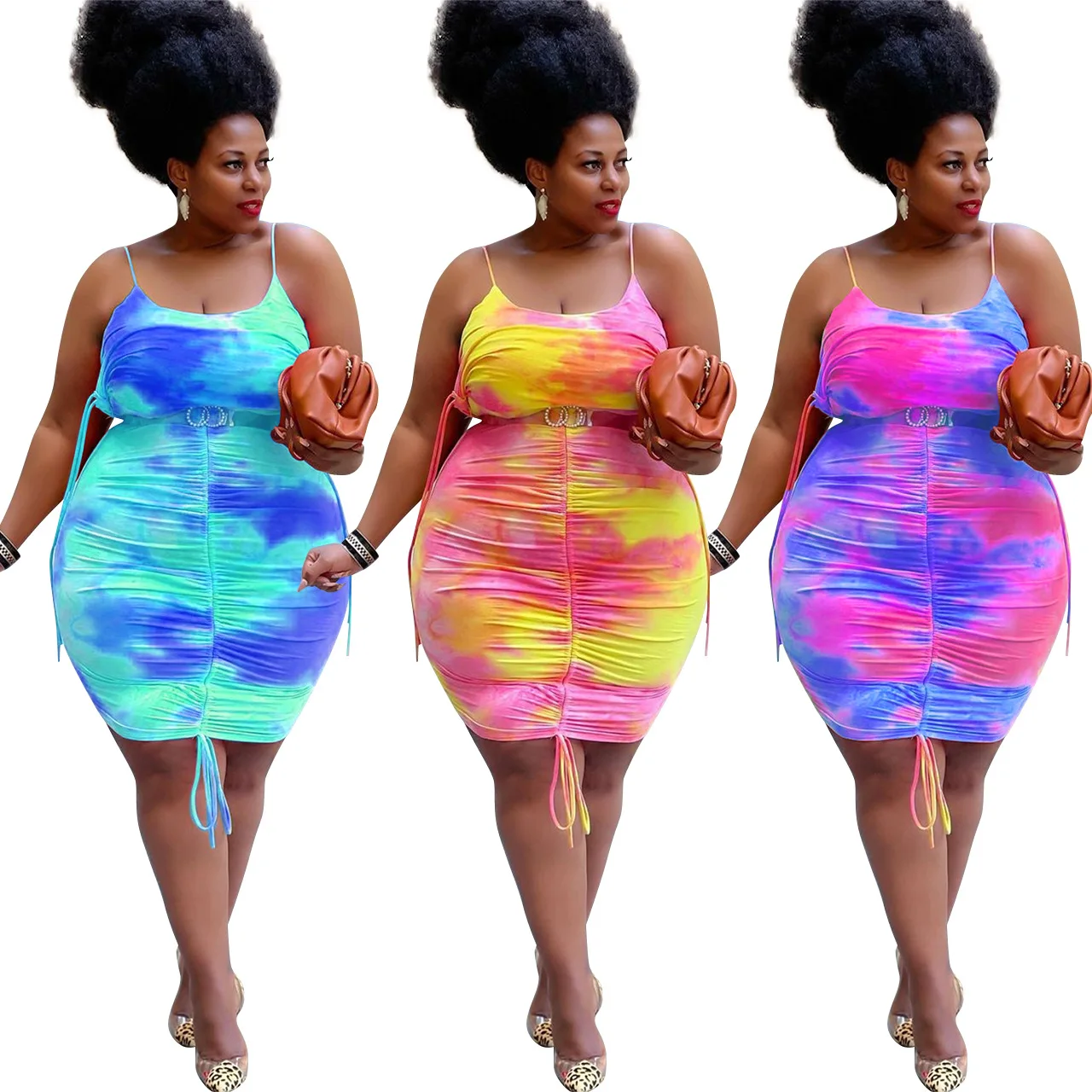 

Wholesale large - size women's spot new tie-dye print halter pleated sexy dress plus size summer dress women clothing, Different color