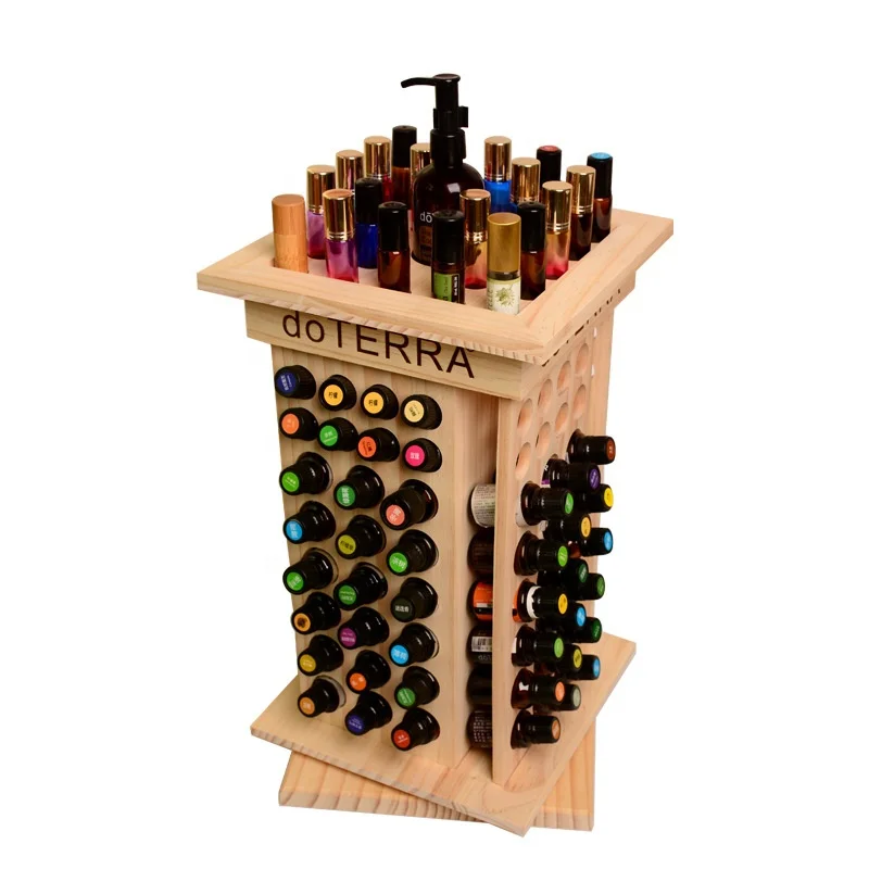 

Essential Oil Storage Wood Rotating Display Rack Stand 125 Slot Organizer For Essentials Oil Bottle