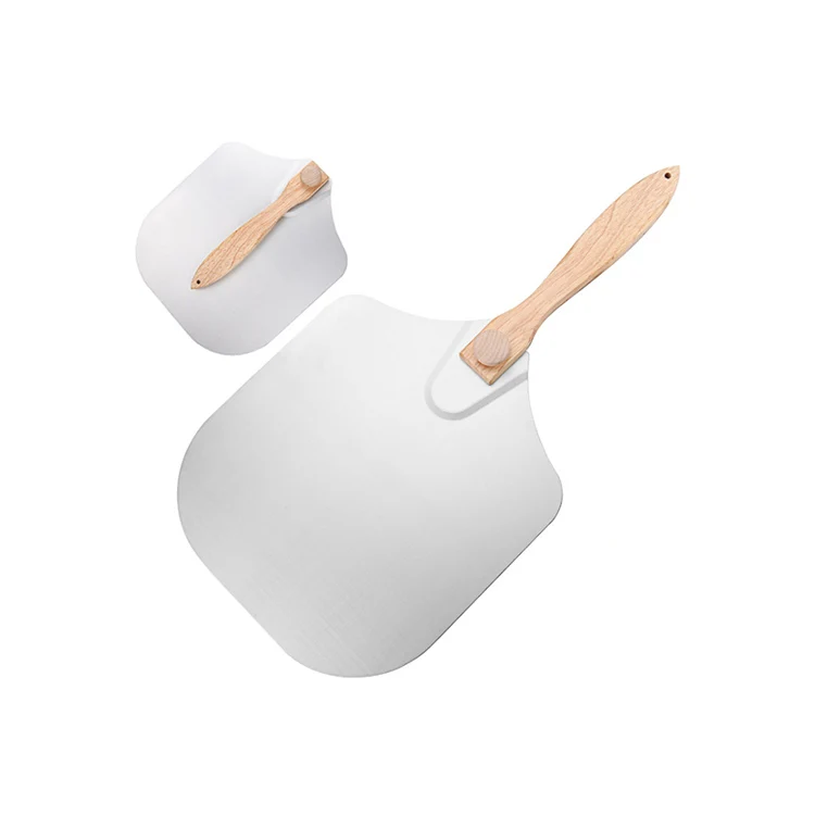 

A691 Folding Pizza Shovel Wooden Handle Cake Safe Transferer Baking Tools Non-stick Kitchen Utensil Stainless Steel Shovel